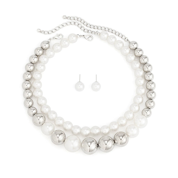 Jewelry Punk Exaggerated Metal Bead Imitation Pearl Necklace Choker With Geometric Pattern And Electroplating Treatment