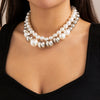 Jewelry Punk Exaggerated Metal Bead Imitation Pearl Necklace Choker With Geometric Pattern And Electroplating Treatment
