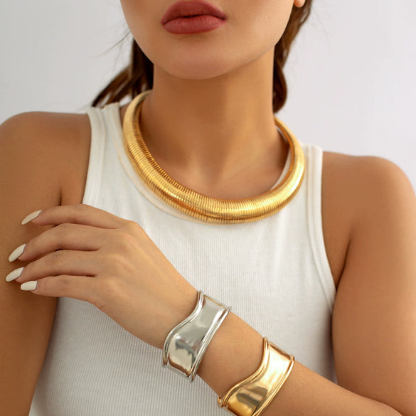 Jewelry Punk Exaggerated Snake Bone Chain Geometric Metal Clavicle Necklace For Women