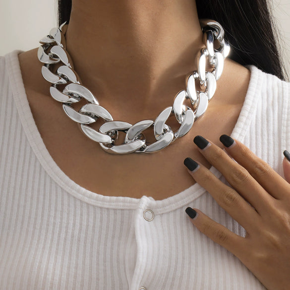 Jewelry Punk Geometric Single Layer Mixed Color Thick Chain Necklace Plastic Plating Aluminum