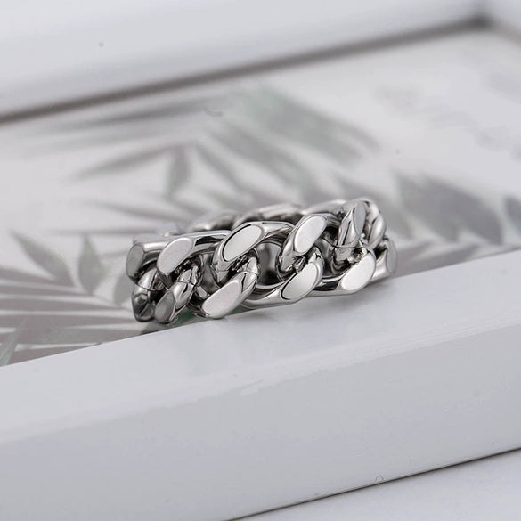 Jewelry Punk Geometric Titanium Steel Chain Ring For Men