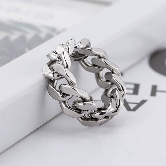 Jewelry Punk Geometric Titanium Steel Chain Ring For Men