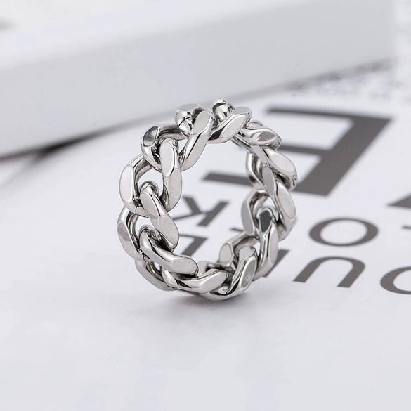 Jewelry Punk Geometric Titanium Steel Chain Ring For Men