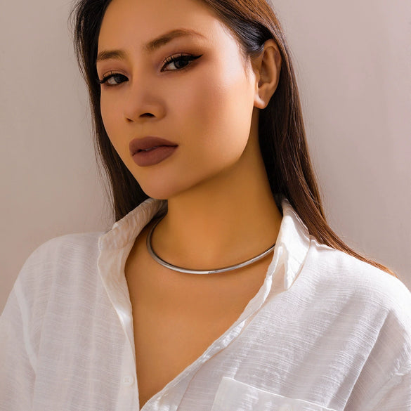 Jewelry Punk Glossy Metal Imitation Pearl Geometric Electroplating Ring And Clavicle Chain Necklace