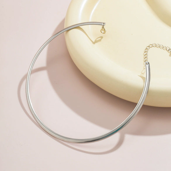 Jewelry Punk Glossy Metal Imitation Pearl Geometric Electroplating Ring And Clavicle Chain Necklace