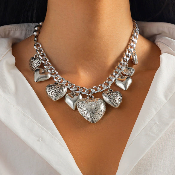 Jewelry Punk Heart Shape Pendant Clavicle Chain Aluminum Copper Ccb Electroplating Women's
