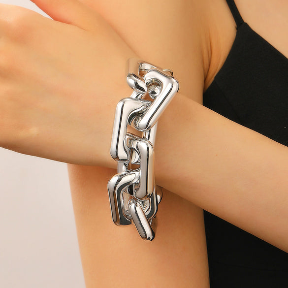 Jewelry Punk Hiphop Exaggerated Geometric Ccb Chain Earrings Bracelet Necklace Set Electroplated