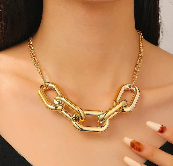 Jewelry Punk Hiphop Exaggerated Geometric Ccb Chain Earrings Bracelet Necklace Set Electroplated