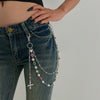 Jewelry Punk Hiphop Style Alloy Imitation Pearl Acrylic Diamond Cross Multiple Circles Pants Chain For Female Cowboy Style