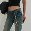 Jewelry Punk Hiphop Style Alloy Imitation Pearl Acrylic Diamond Cross Multiple Circles Pants Chain For Female Cowboy Style
