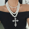 Jewelry Punk Imitation Pearl Alloy Geometric Cross Clavicle Chain Necklace For Women Electroplated