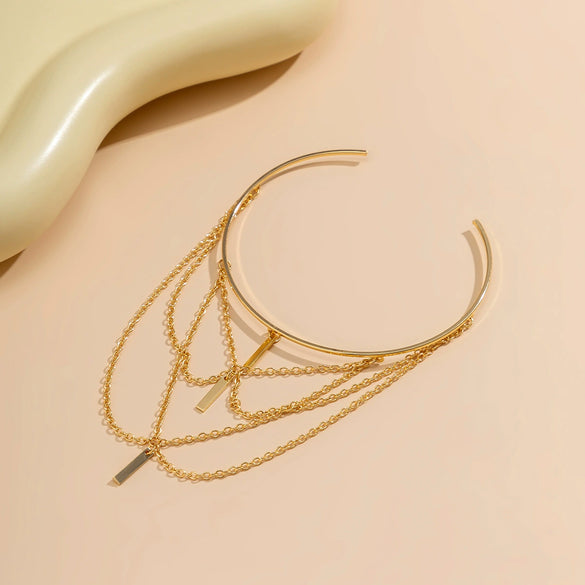 Jewelry Punk Metal Arm Ring With Hanging Chain Tassel And Electroplating Treatment