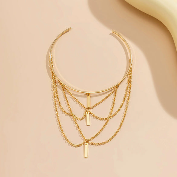 Jewelry Punk Metal Arm Ring With Hanging Chain Tassel And Electroplating Treatment