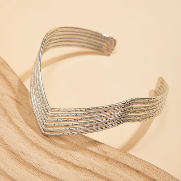 Jewelry Punk Metal Vshaped Hollow Geometric Opening Bracelet With Electroplating