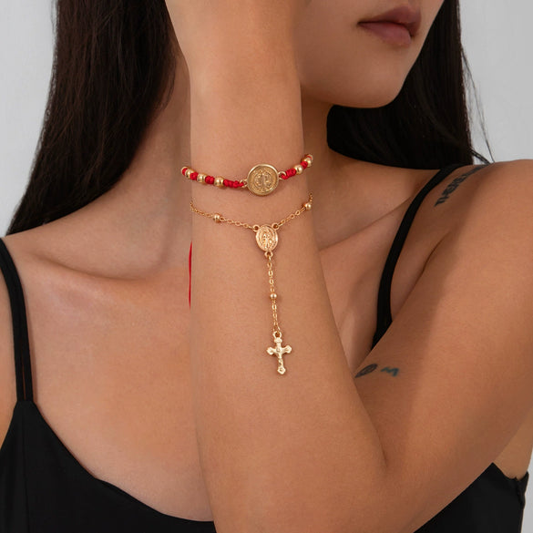 Jewelry Punk Stacked Tassel Bracelet For Women Retro Geometric Jade Wire Copperclad Iron Chain Alloy Handmade