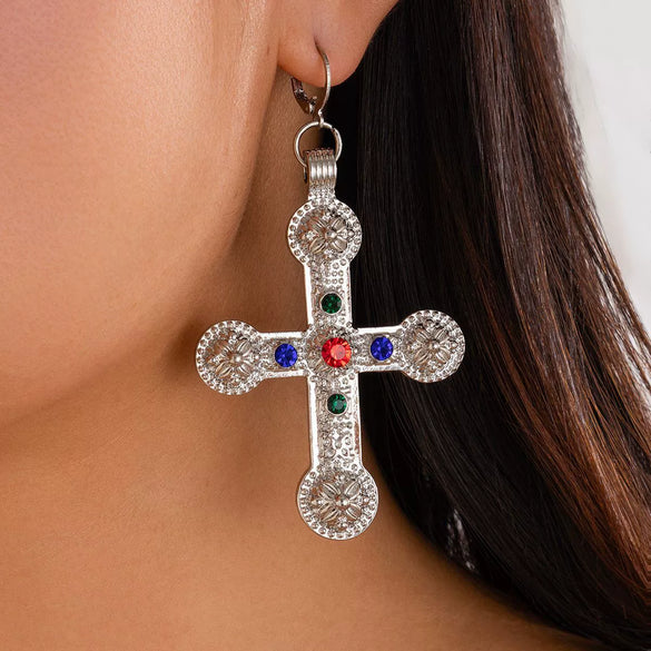 Jewelry Punk Style Alloy And Copper Clavicle Chain With Geometric Cross Pendant Electroplated
