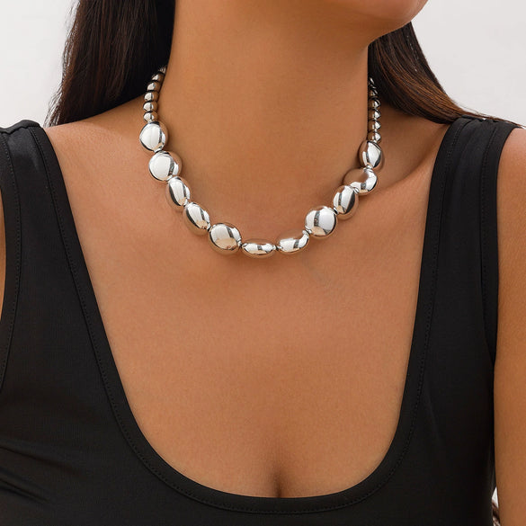 Jewelry Punk Style Geometric Flat Round Bead Clavicle Chain Ccb Material Electroplated Women's Necklace