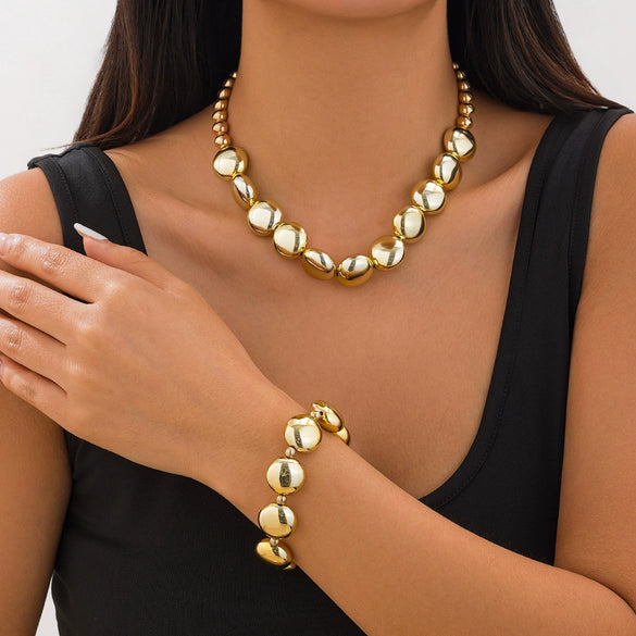 Jewelry Punk Style Geometric Flat Round Bead Clavicle Chain Ccb Material Electroplated Women's Necklace