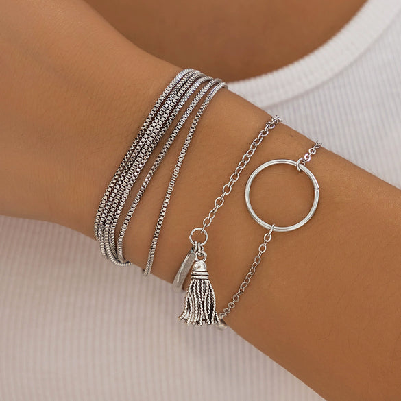 Jewelry Punk Style Hip Hop Multi Layer Bracelet And Geometric Ring Alloy Electroplating For Women