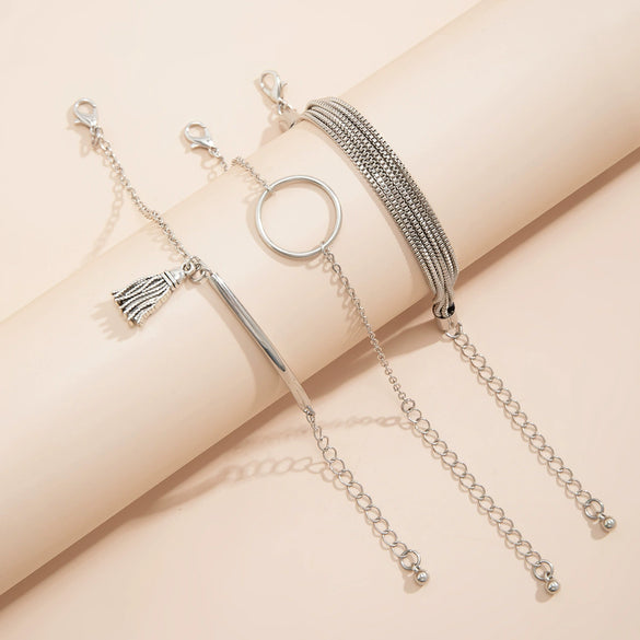 Jewelry Punk Style Hip Hop Multi Layer Bracelet And Geometric Ring Alloy Electroplating For Women