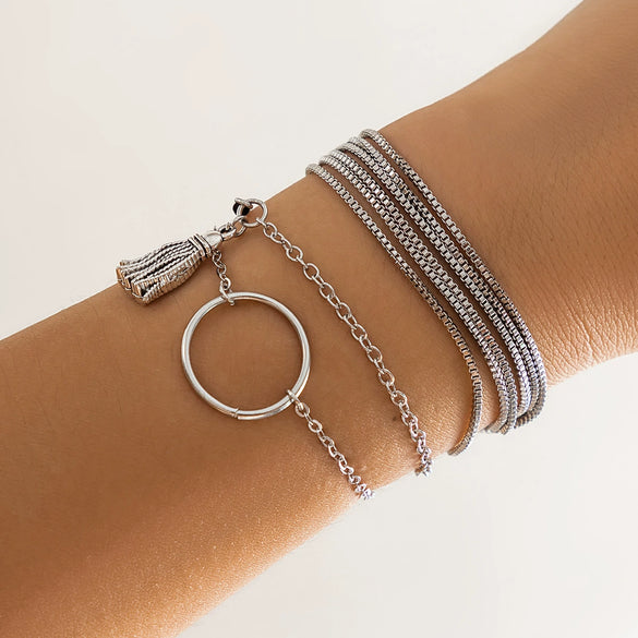 Jewelry Punk Style Hip Hop Multi Layer Bracelet And Geometric Ring Alloy Electroplating For Women