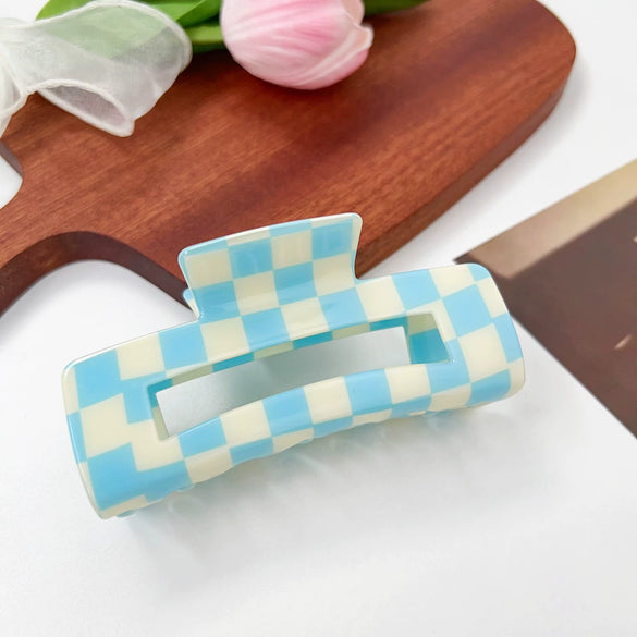 Jewelry Pvc Simple Checkerboard Handmade Hair Grab Clip For Women