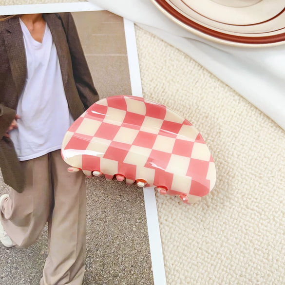Jewelry Pvc Simple Checkerboard Handmade Hair Grab Clip For Women
