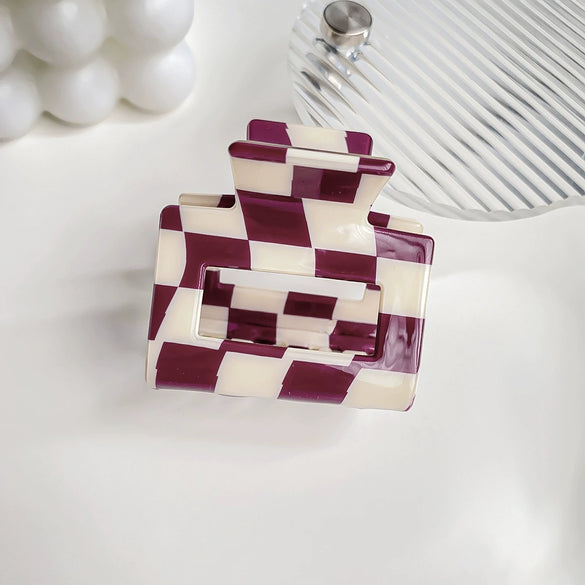Jewelry Pvc Simple Checkerboard Handmade Hair Grab Clip For Women