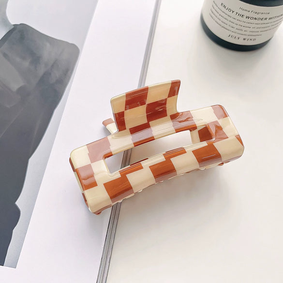 Jewelry Pvc Simple Checkerboard Handmade Hair Grab Clip For Women