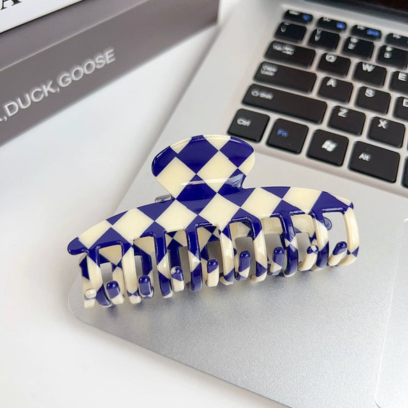 Jewelry Pvc Simple Checkerboard Handmade Hair Grab Clip For Women