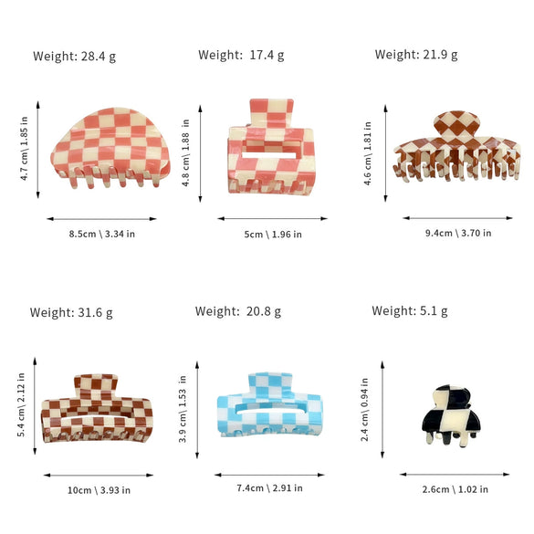 Jewelry Pvc Simple Checkerboard Handmade Hair Grab Clip For Women