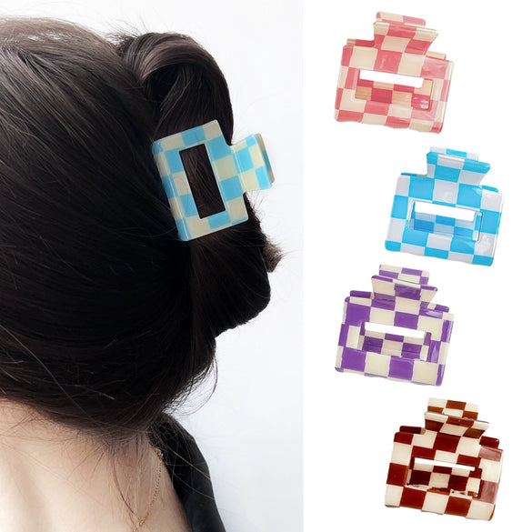 Jewelry Pvc Simple Checkerboard Handmade Hair Grab Clip For Women
