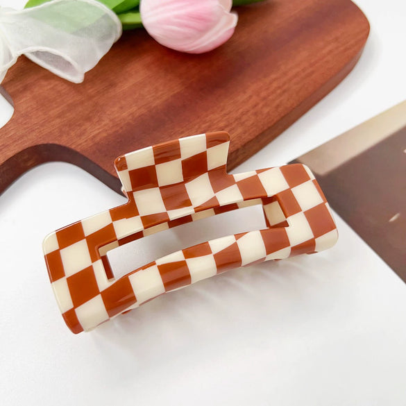 Jewelry Pvc Simple Checkerboard Handmade Hair Grab Clip For Women