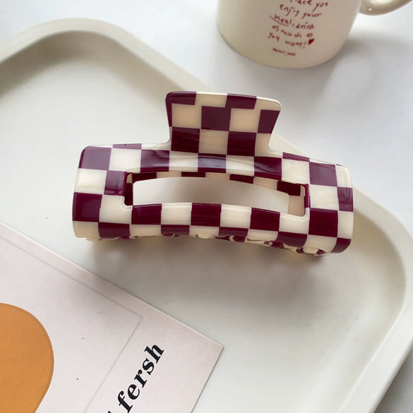 Jewelry Pvc Simple Checkerboard Handmade Hair Grab Clip For Women