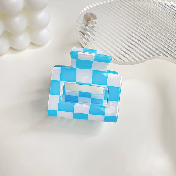 Jewelry Pvc Simple Checkerboard Handmade Hair Grab Clip For Women