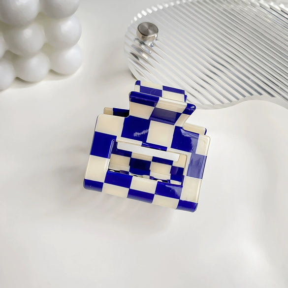 Jewelry Pvc Simple Checkerboard Handmade Hair Grab Clip For Women
