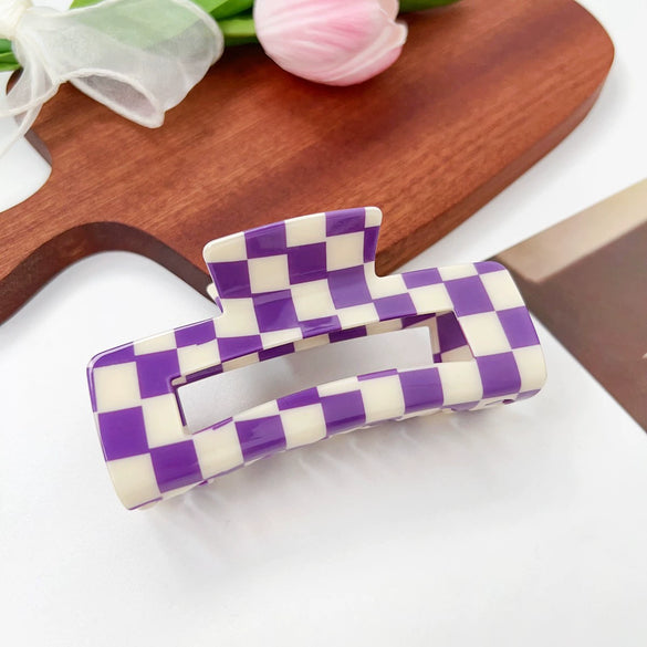 Jewelry Pvc Simple Checkerboard Handmade Hair Grab Clip For Women