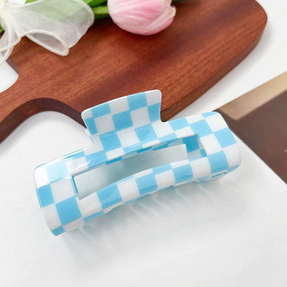 Jewelry Pvc Simple Checkerboard Handmade Hair Grab Clip For Women