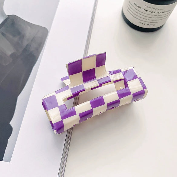 Jewelry Pvc Simple Checkerboard Handmade Hair Grab Clip For Women