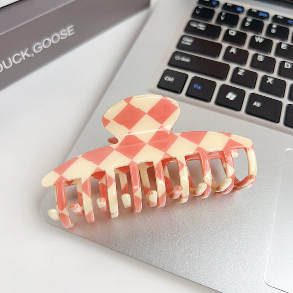 Jewelry Pvc Simple Checkerboard Handmade Hair Grab Clip For Women