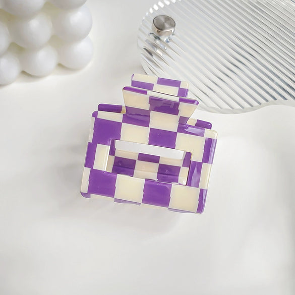 Jewelry Pvc Simple Checkerboard Handmade Hair Grab Clip For Women