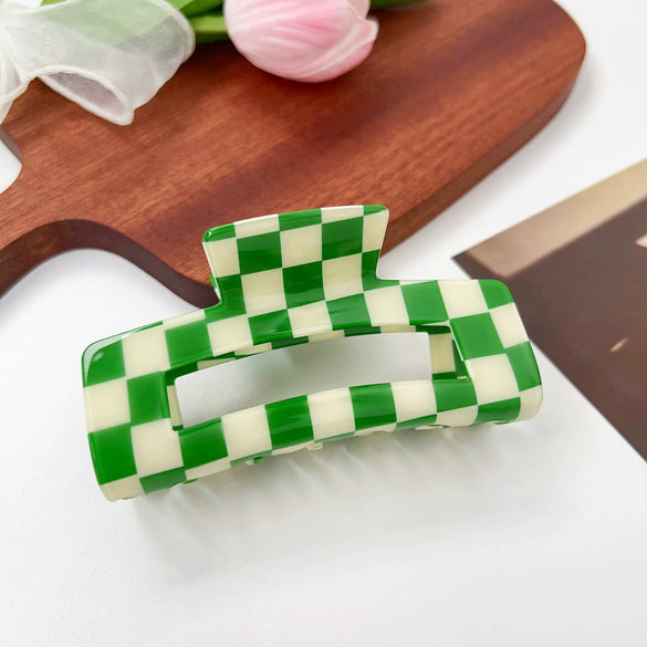 Jewelry Pvc Simple Checkerboard Handmade Hair Grab Clip For Women