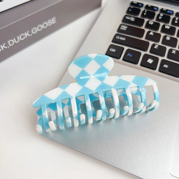 Jewelry Pvc Simple Checkerboard Handmade Hair Grab Clip For Women