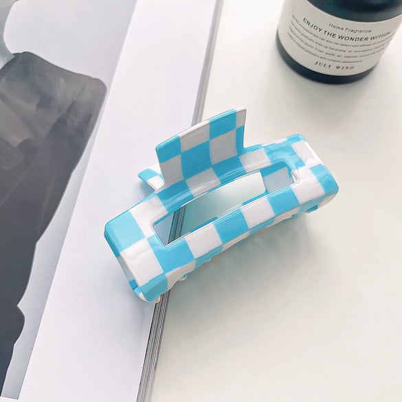 Jewelry Pvc Simple Checkerboard Handmade Hair Grab Clip For Women