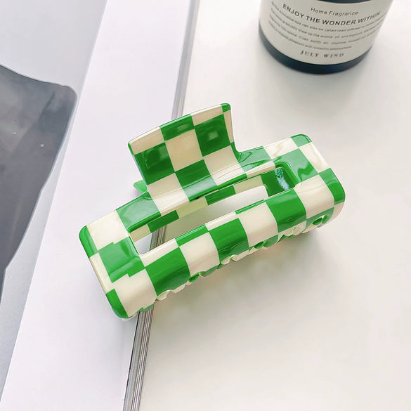 Jewelry Pvc Simple Checkerboard Handmade Hair Grab Clip For Women