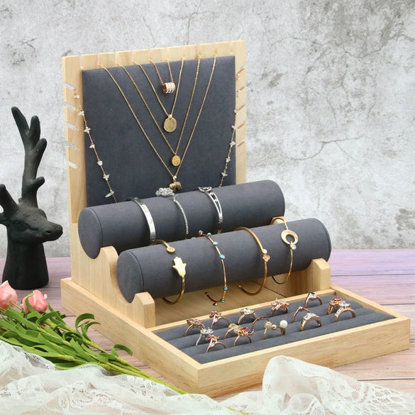 Jewelry Rack Solid Wood Multiuse Display For Ring Bracelet Necklace
