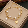 Jewelry Red Zircon Pearl Double Cuban Chain Stainless Steel Clavicle Necklace Electroplated