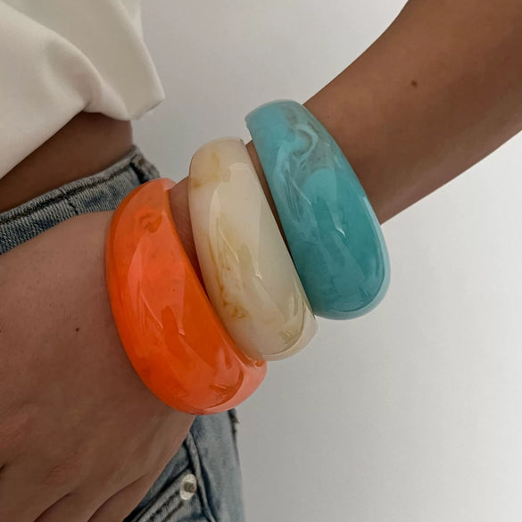 Jewelry Resin Geometric Exaggerated Irregular Halo Wide Open Bracelet Polish
