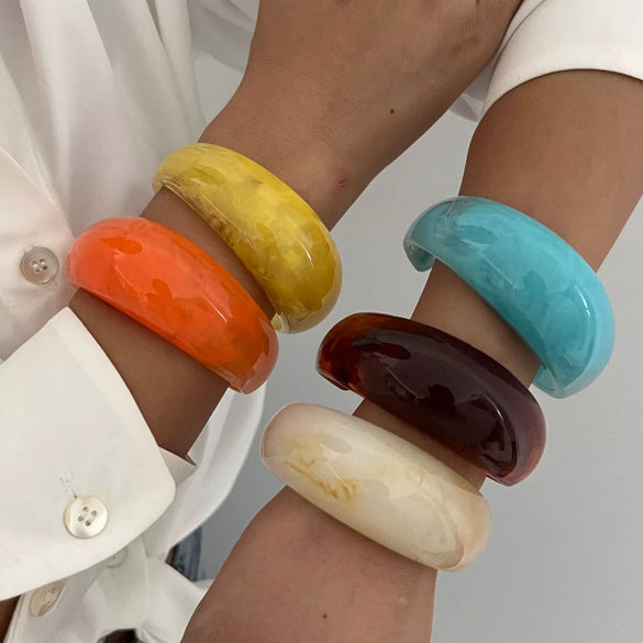 Jewelry Resin Geometric Exaggerated Irregular Halo Wide Open Bracelet Polish