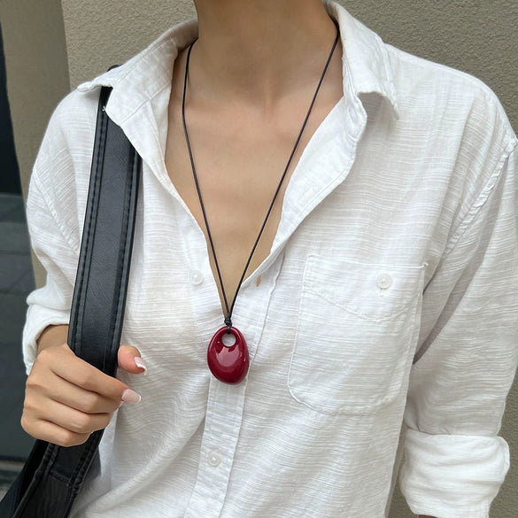 Jewelry Resin Pendant Necklace Geometric Style Handmade Leather Wax Thread And Wax Rope